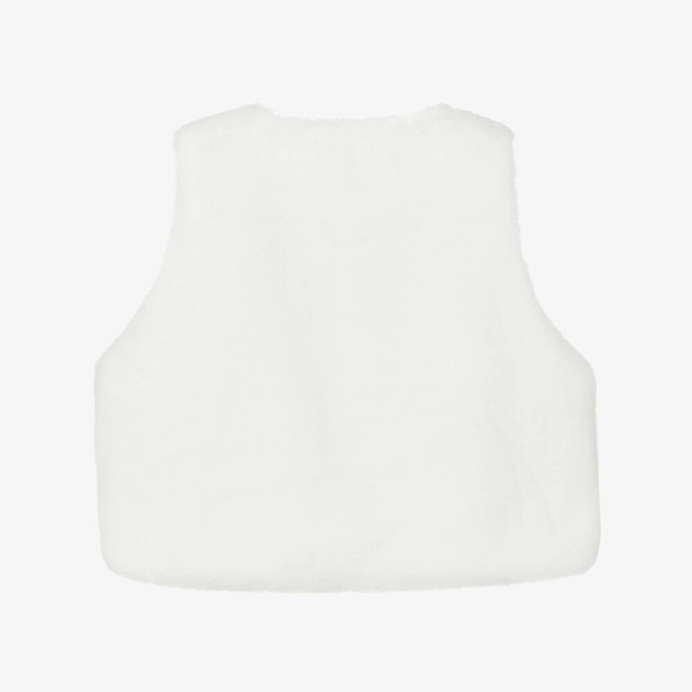 Lili Gaufrette-Girls Ivory Faux Fur Gilet with Gold Grosgrain Bows | Childrensalon Outlet