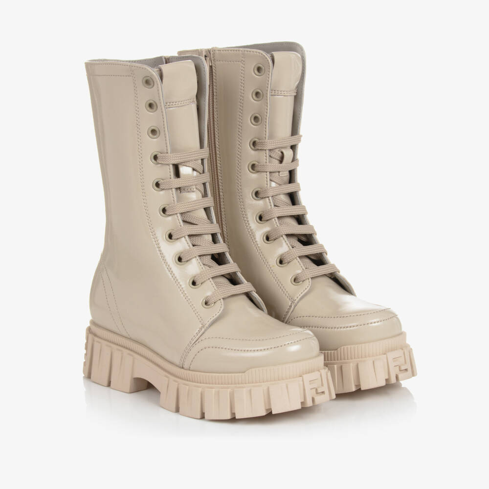 Fendi-Girls Ivory Faux Leather Long Boots | Childrensalon Outlet