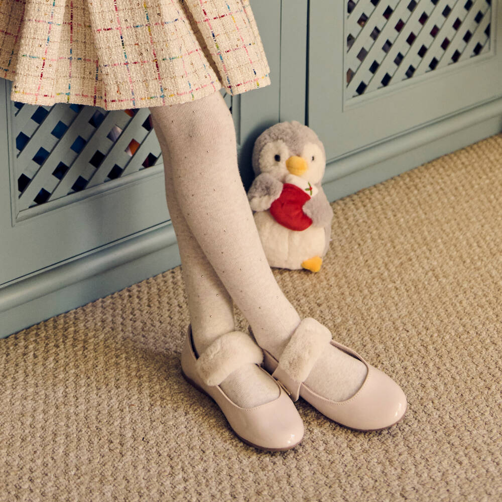 Mayoral-Girls Ivory Faux Patent Leather Bar Shoes with Faux Fur Trim | Childrensalon Outlet