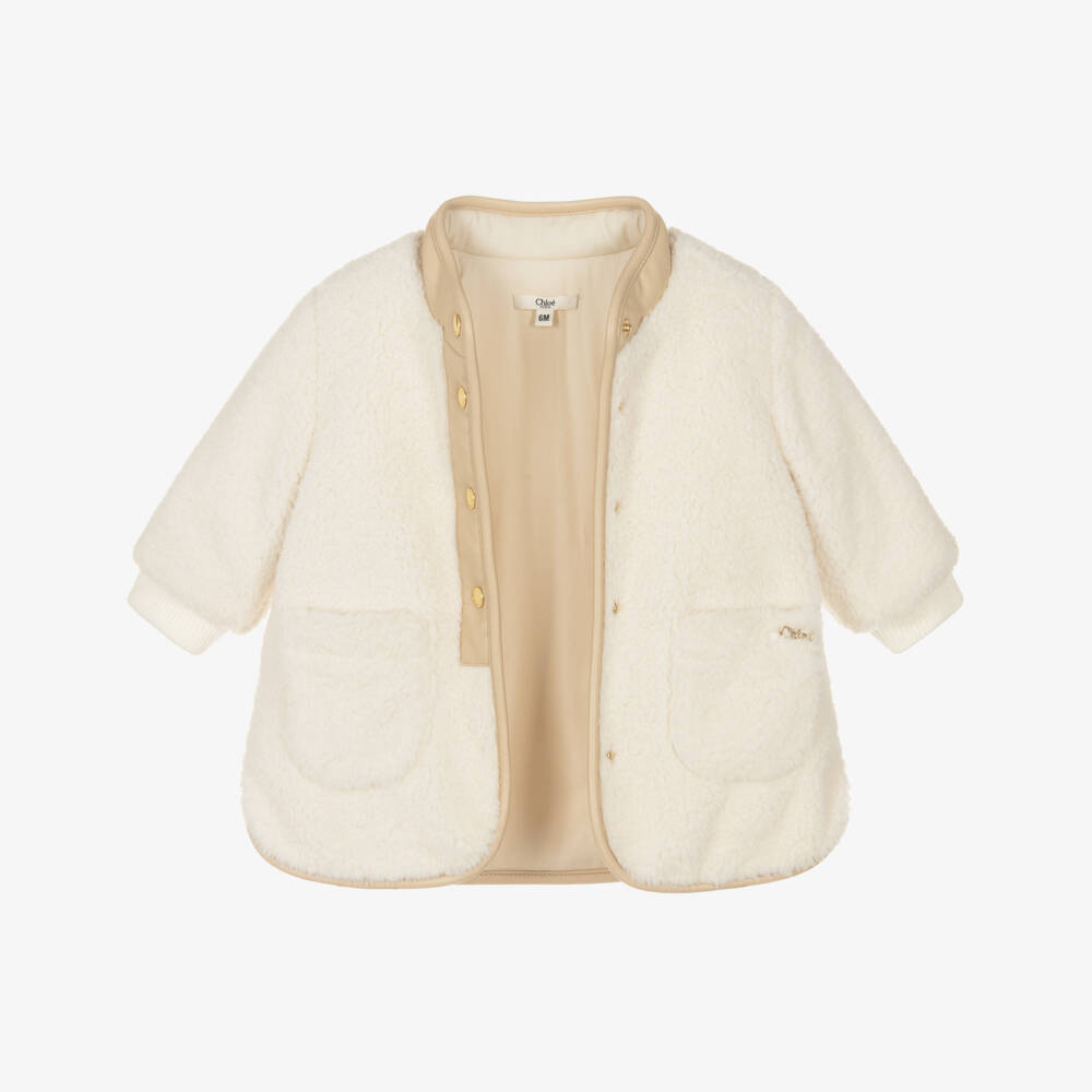 Chloé-جاكيت شيرلينج عاجي أنيق للبنات | Childrensalon Outlet