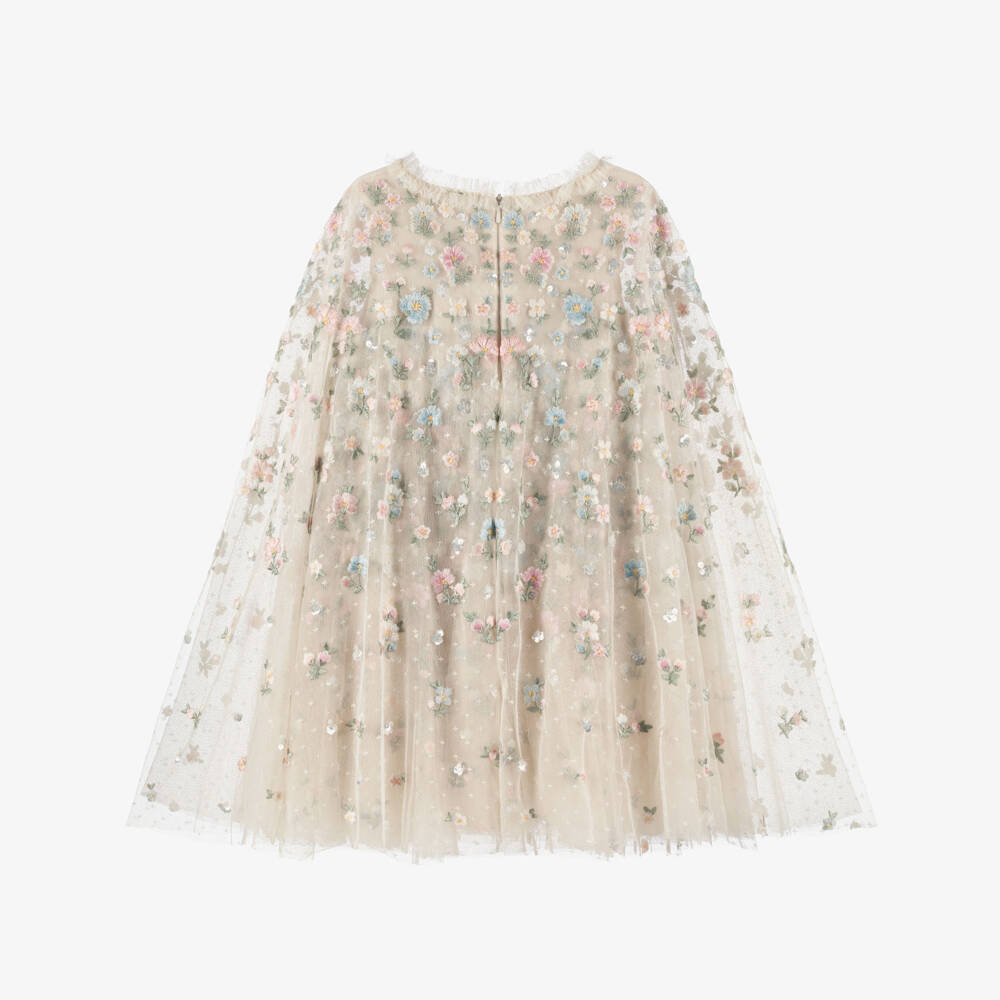 Needle & Thread-Girls Ivory Floral Embroidered Dahlia Ditsy Cape Dress | Childrensalon Outlet