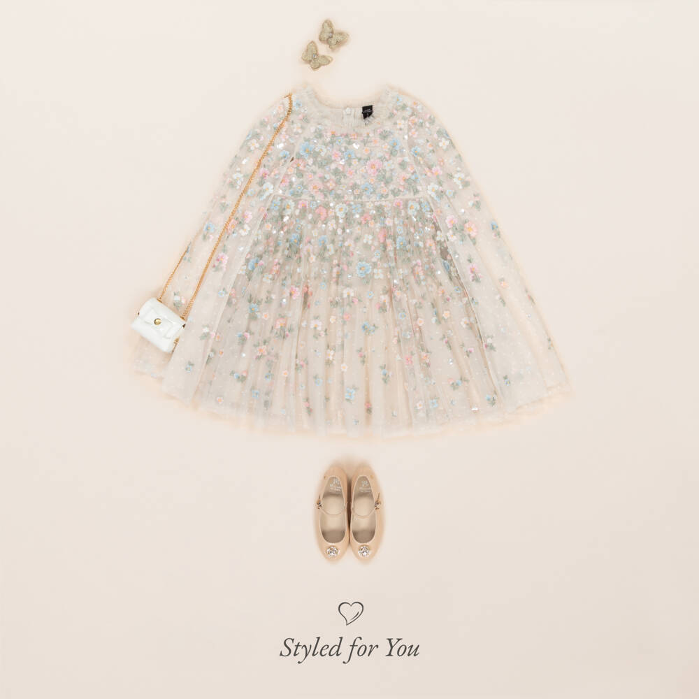 Needle & Thread-Girls Ivory Floral Embroidered Dahlia Ditsy Cape Dress | Childrensalon Outlet