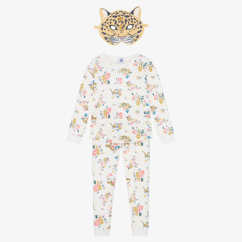Petit Bateau-Girls Ivory Floral Leopard Cotton Pyjamas | Childrensalon Outlet