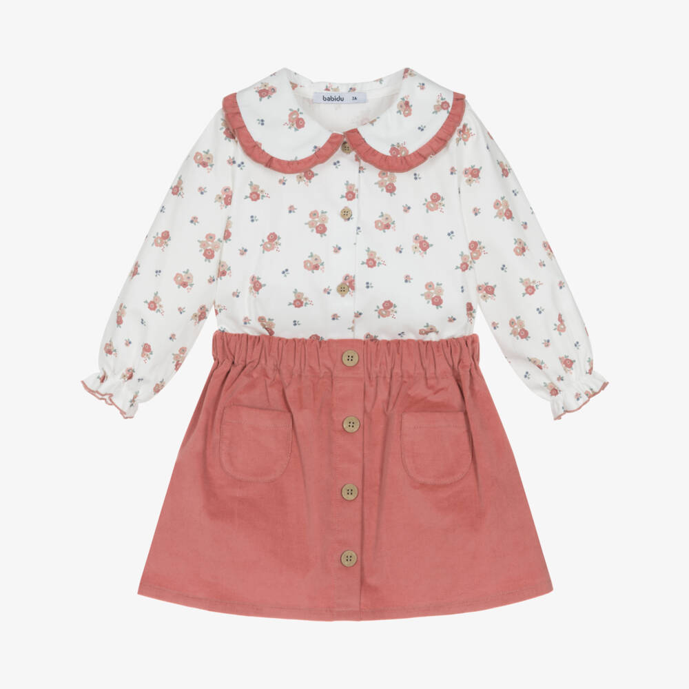 Babidu-Кремовый и розовый комплект с цветочным узором для девочек | Childrensalon Outlet