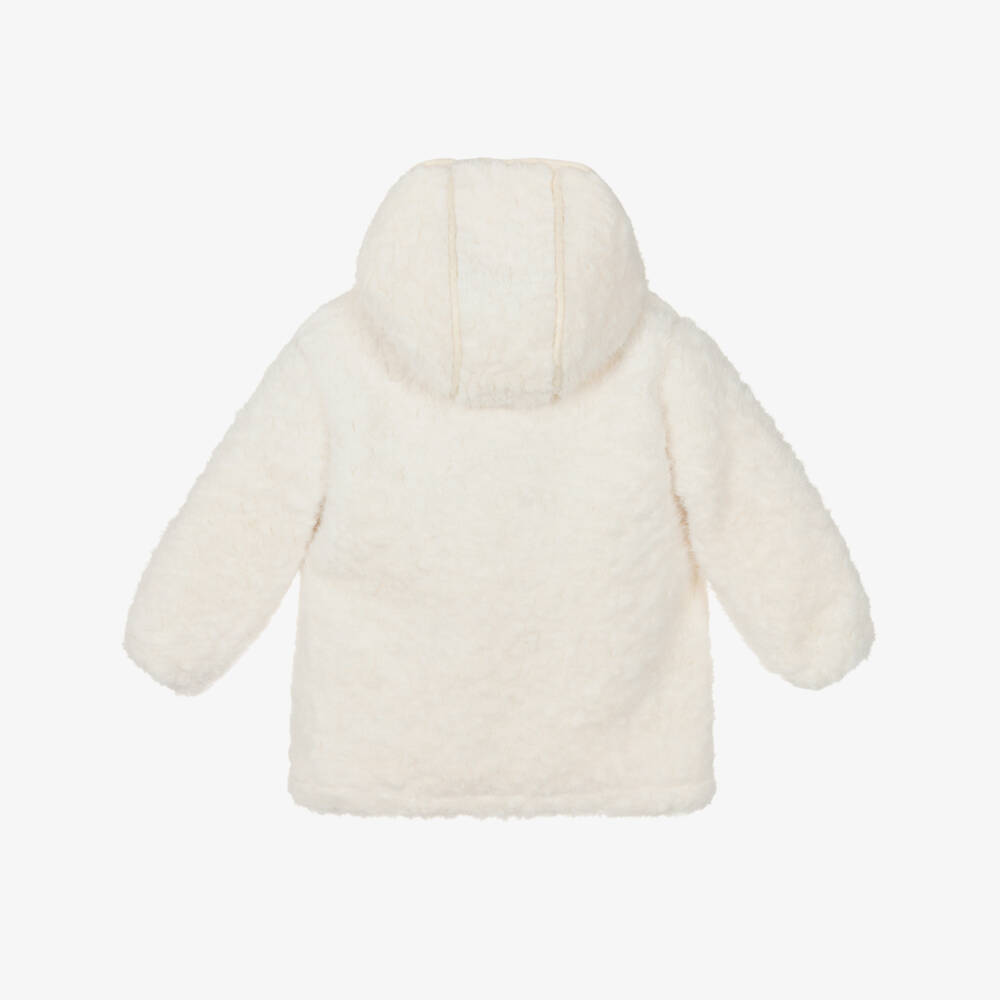 Beau KiD-Girls Ivory Fluffy Faux Fur Coat with Teddies | Childrensalon Outlet