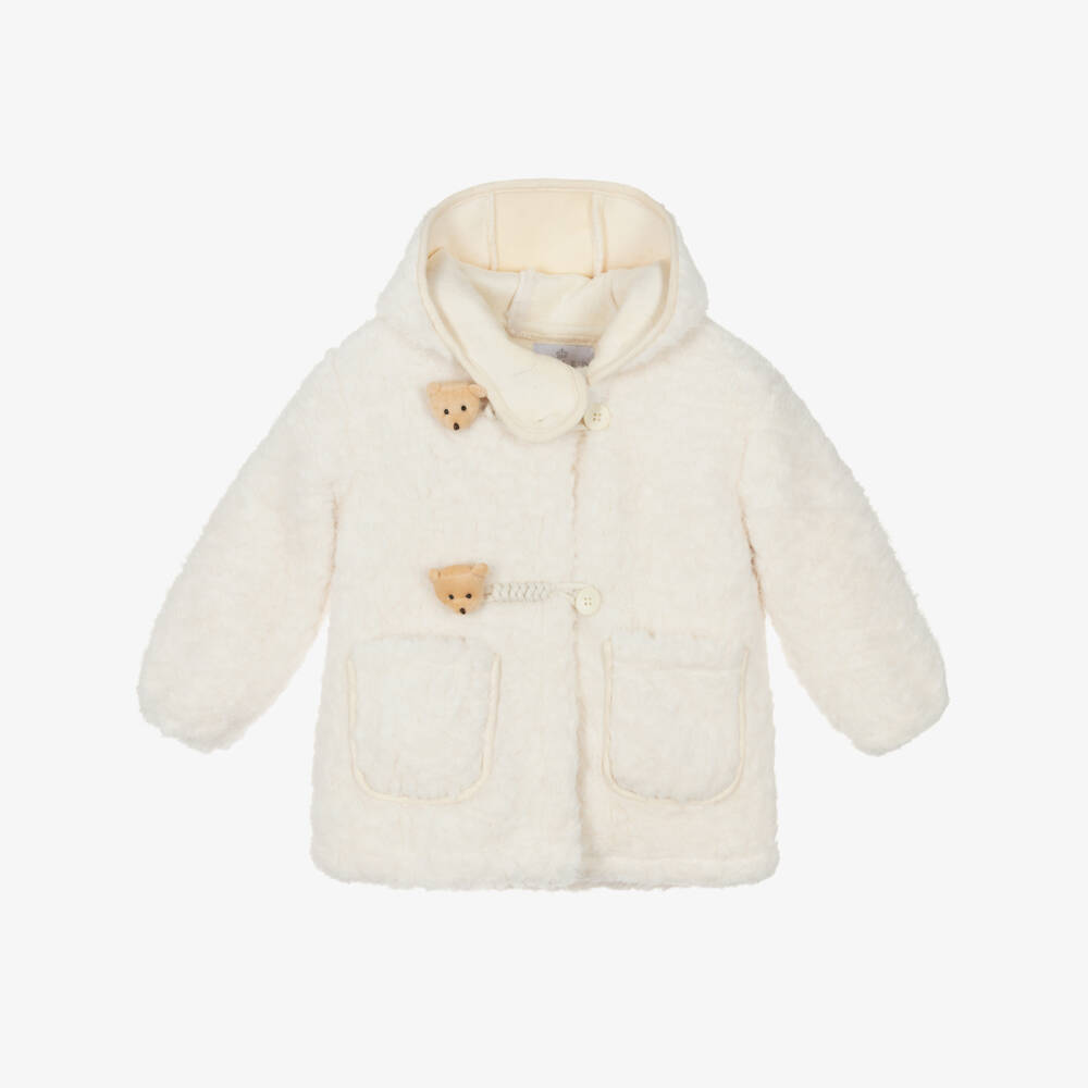 Beau KiD-Girls Ivory Fluffy Faux Fur Coat with Teddies | Childrensalon Outlet