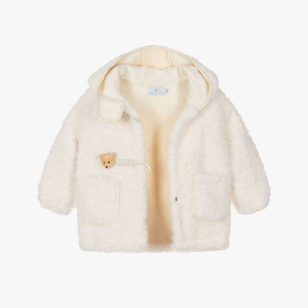 Beau KiD-Girls Ivory Fluffy Faux Fur Coat with Teddies | Childrensalon Outlet