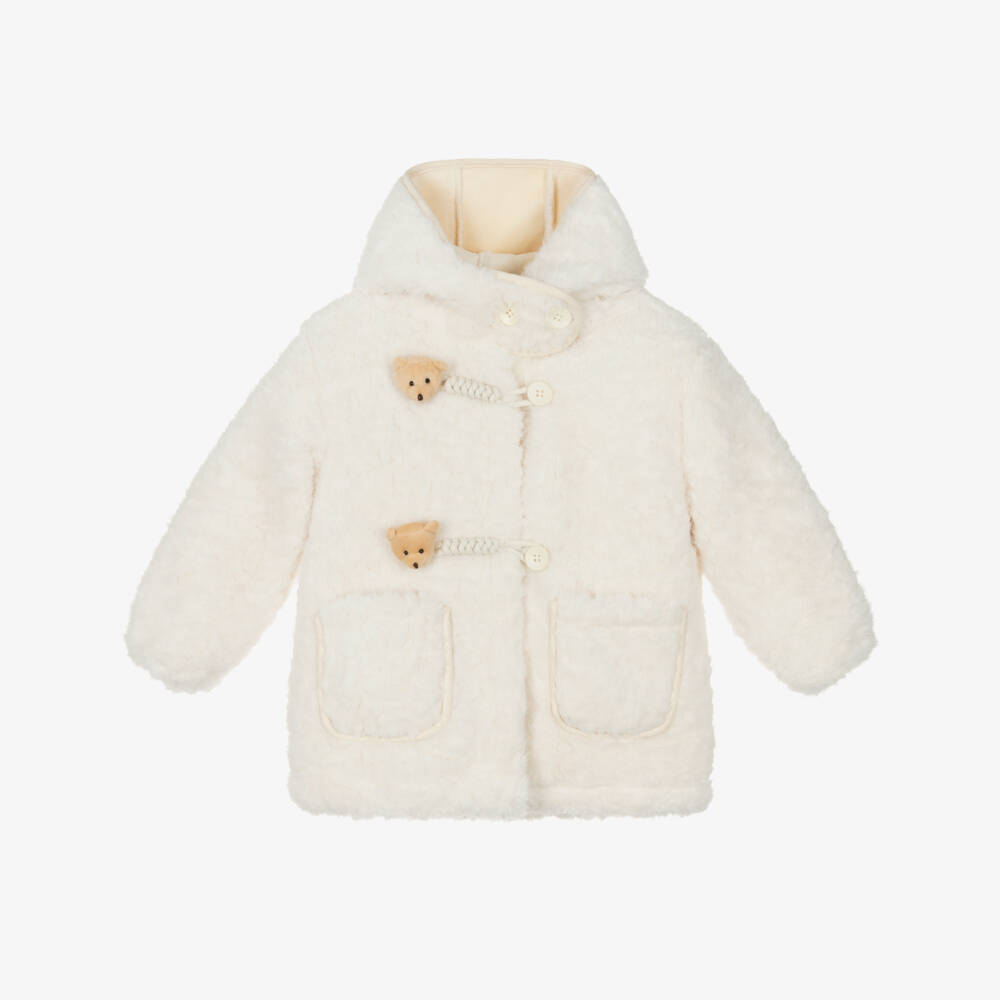 Beau KiD-Girls Ivory Fluffy Faux Fur Coat with Teddies | Childrensalon Outlet