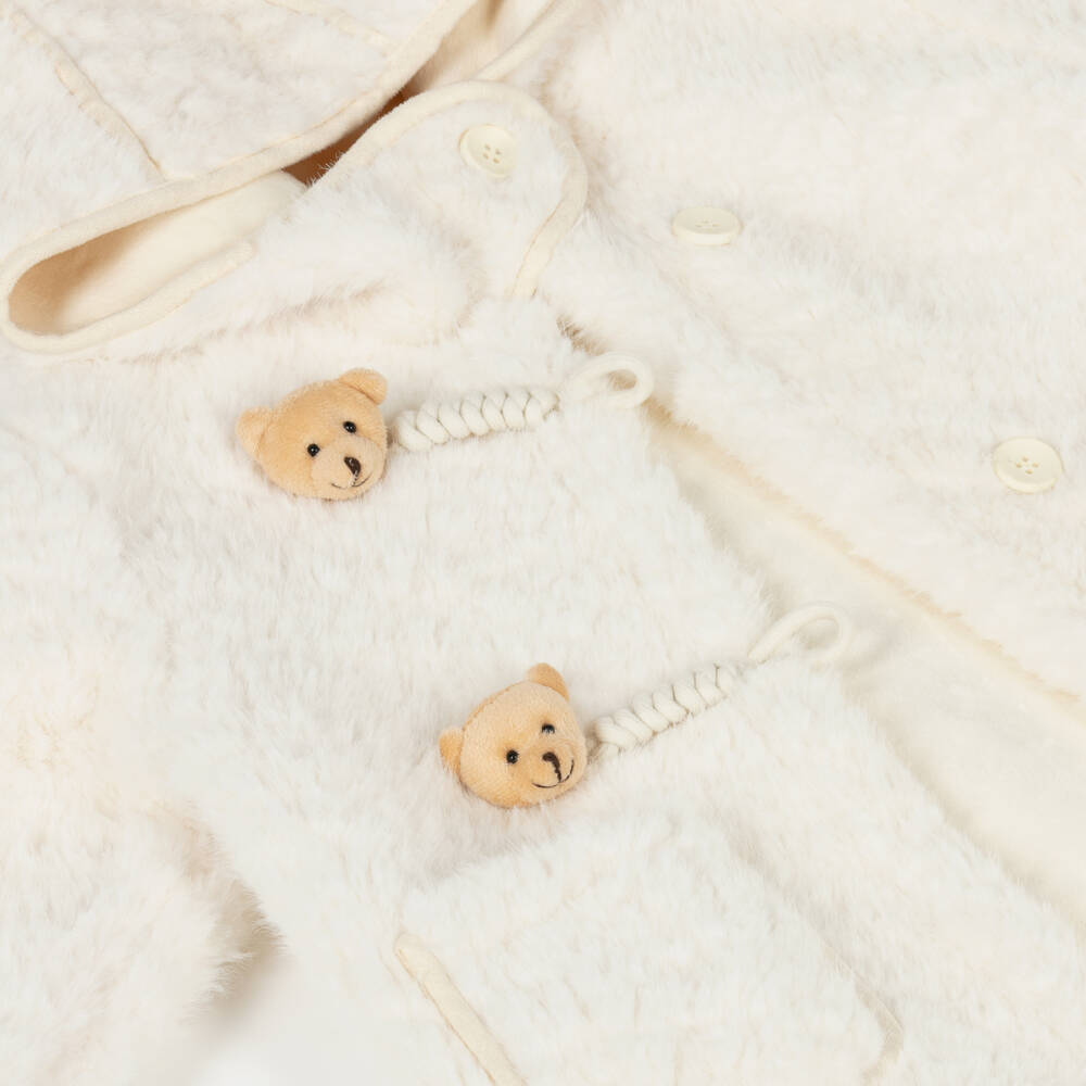 Beau KiD-Girls Ivory Fluffy Faux Fur Coat with Teddies | Childrensalon Outlet
