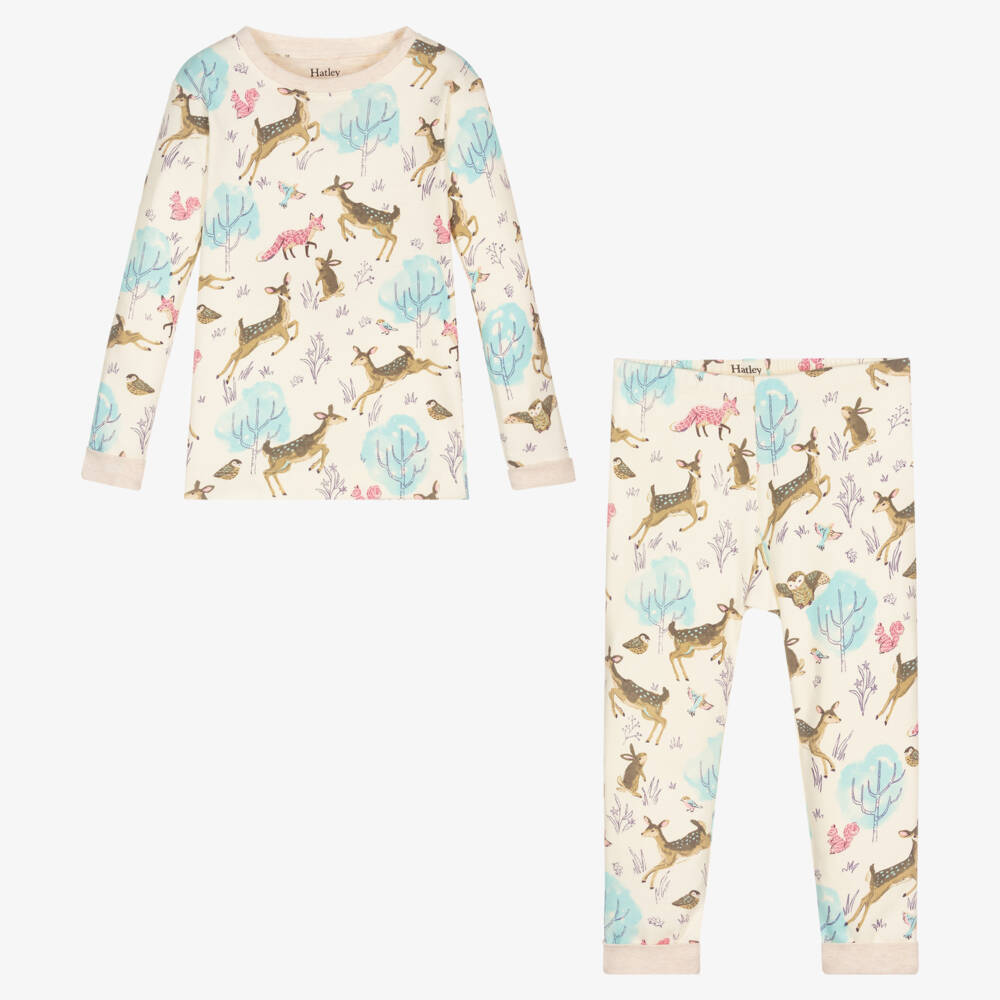 Hatley-Girls Ivory Forest Cotton Pyjamas | Childrensalon Outlet