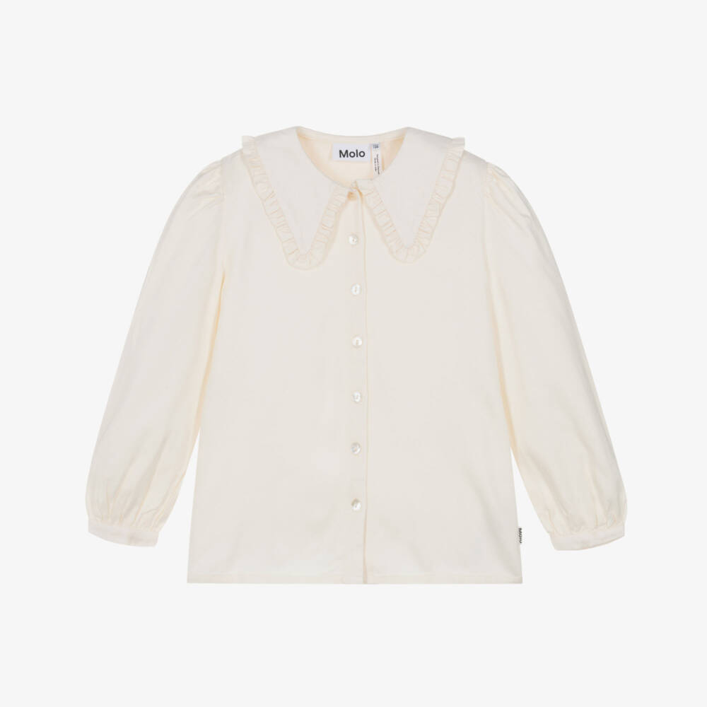 Molo-Girls Ivory Frilled Collar Blouse | Childrensalon Outlet
