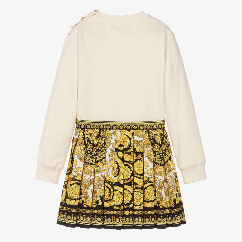 Versace-Girls Ivory Gold & Black Barocco Foulard Satin Dress | Childrensalon Outlet