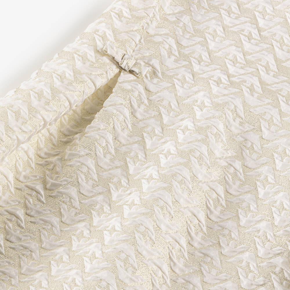 Emporio Armani-Girls Ivory & Gold Eagle Logo Dress with Bows | Childrensalon Outlet