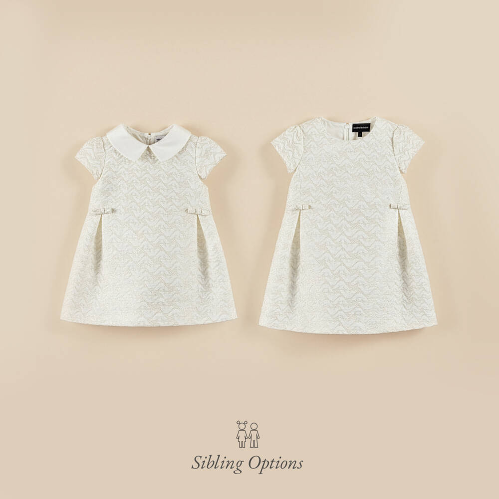 Emporio Armani-Girls Ivory & Gold Eagle Logo Dress with Bows | Childrensalon Outlet