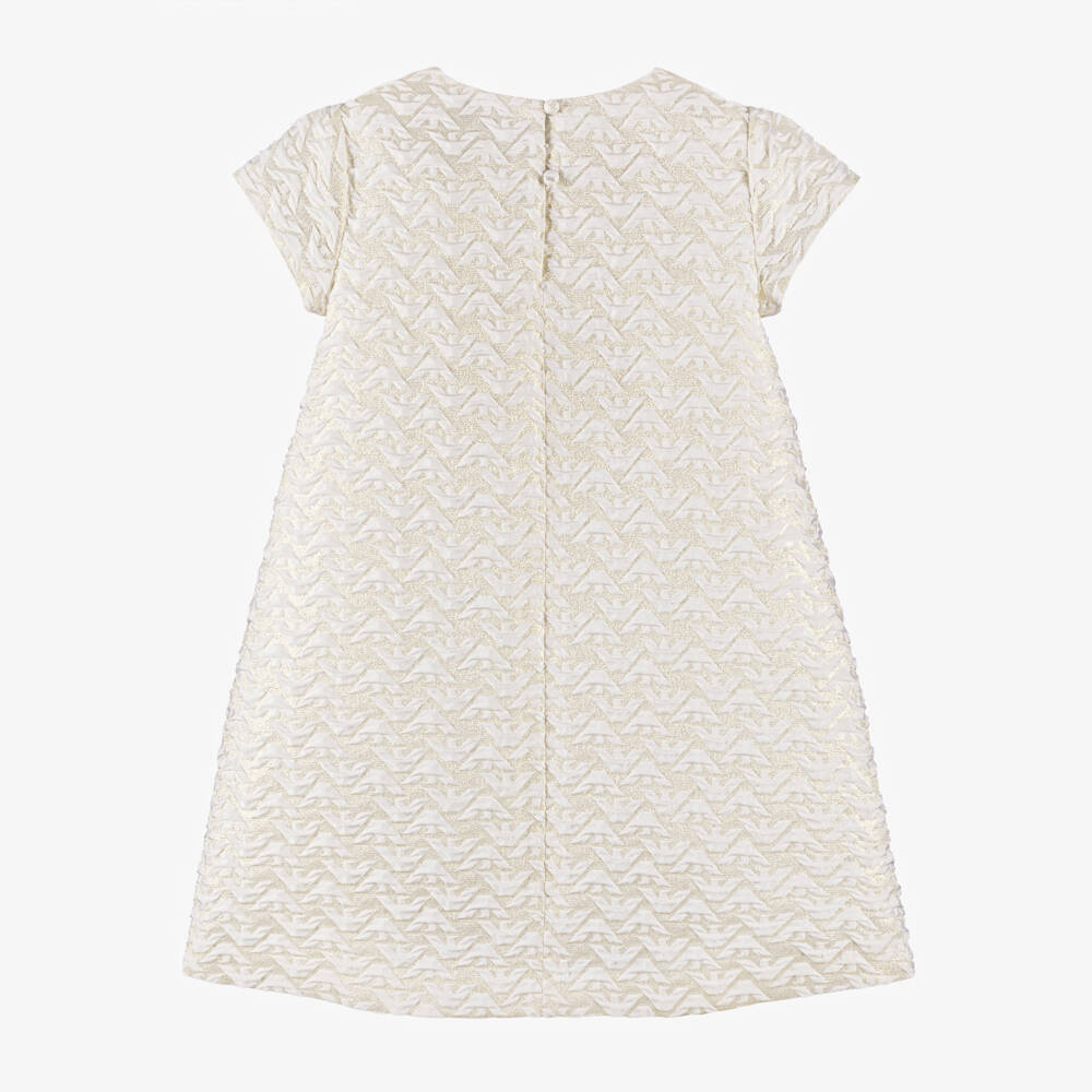 Emporio Armani-Girls Ivory & Gold Eagle Logo Dress with Bows | Childrensalon Outlet