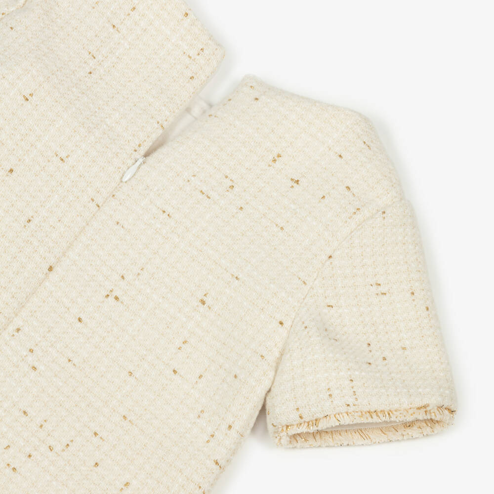 Patachou-Girls Ivory & Gold Tweed Bow Dress | Childrensalon Outlet
