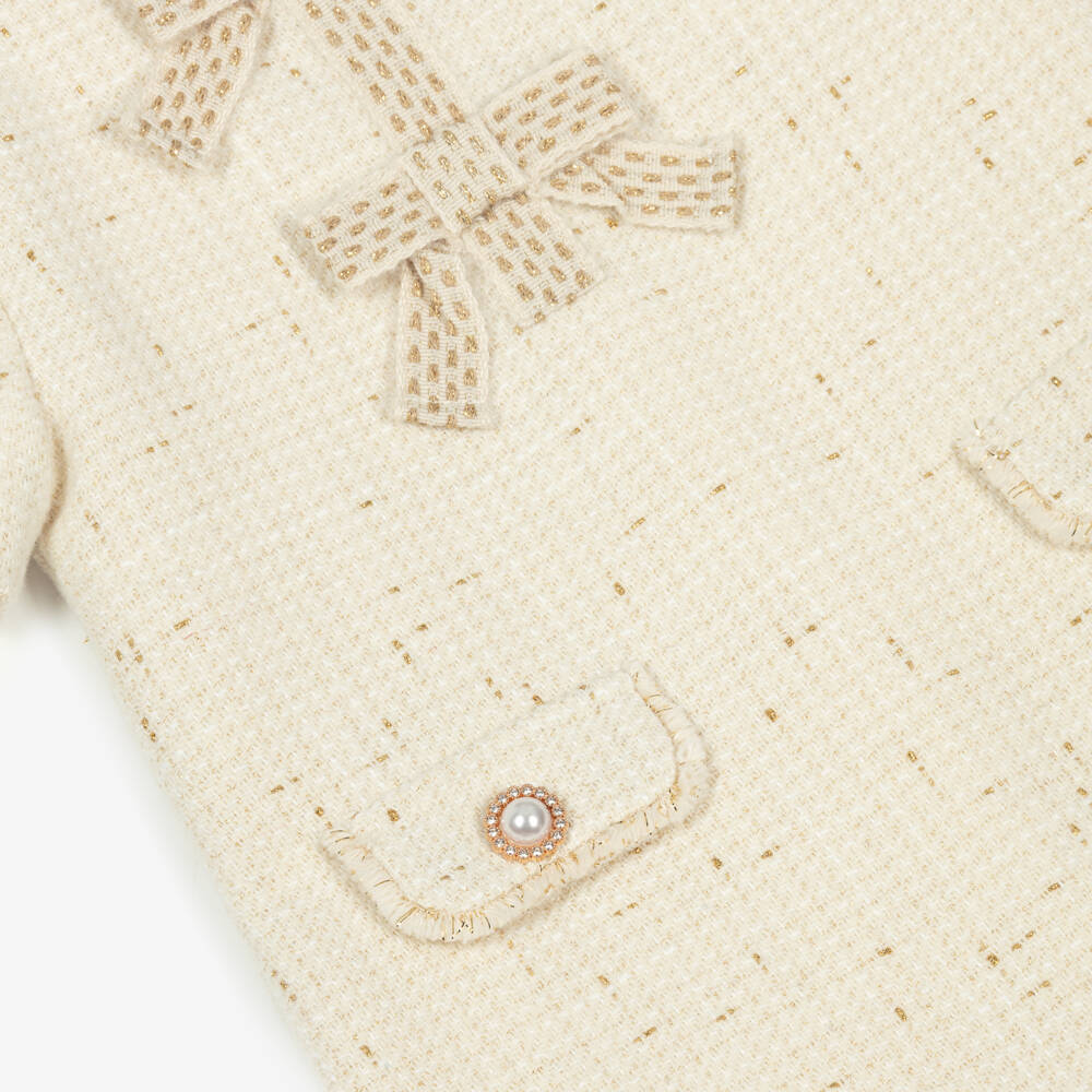 Patachou-Girls Ivory & Gold Tweed Bow Dress | Childrensalon Outlet