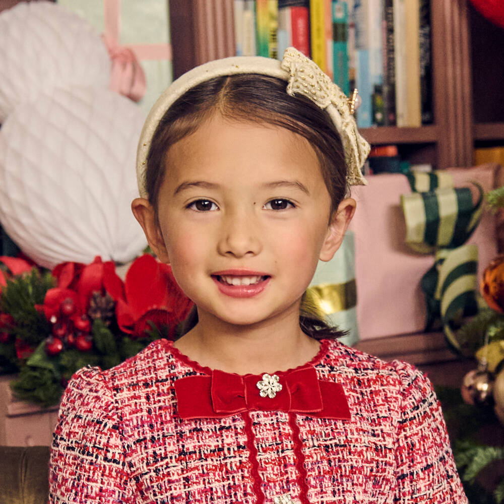 Patachou-Золотой твидовый ободок с жемчугом для девочек | Childrensalon Outlet