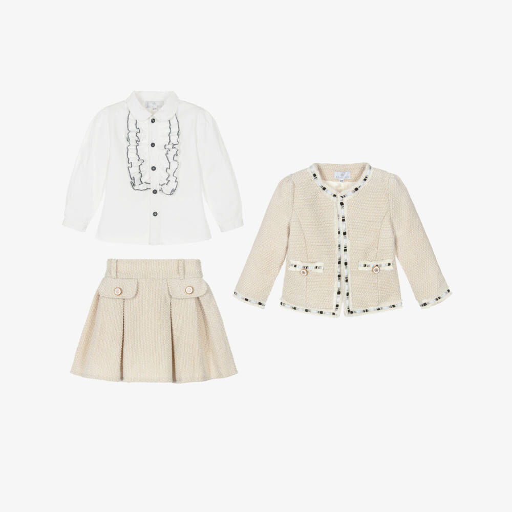 Beau KiD-Girls Ivory & Gold Tweed Skirt Set | Childrensalon Outlet