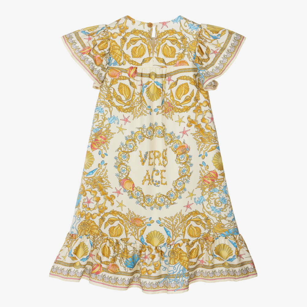 Versace-Girls Ivory & Gold Underwater Barocco Print Silk Dress | Childrensalon Outlet