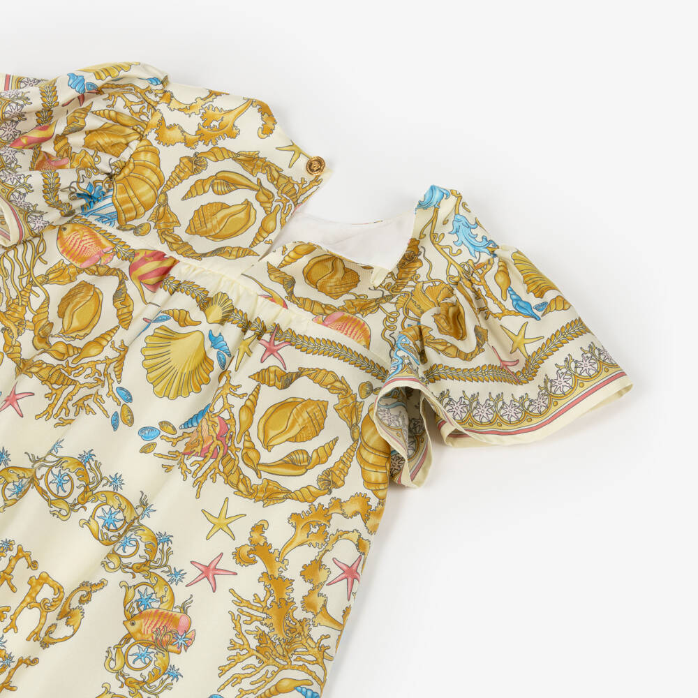 Versace-Girls Ivory & Gold Underwater Barocco Print Silk Dress | Childrensalon Outlet
