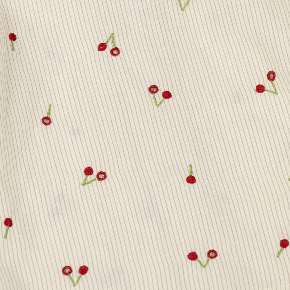 Bonpoint-Girls Ivory & Green Striped Blouse with Cherry Embroidery | Childrensalon Outlet