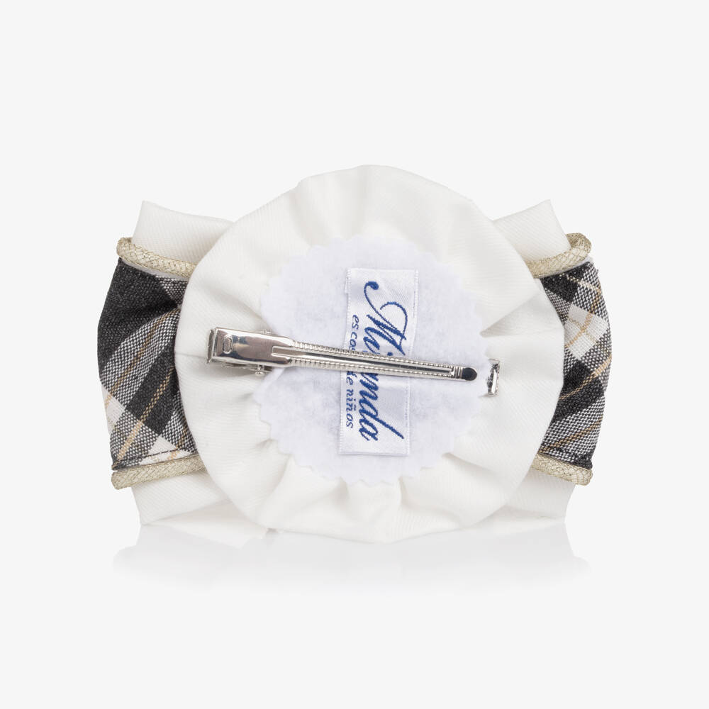 Miranda-Girls Ivory & Grey Checked Bow Hairband | Childrensalon Outlet