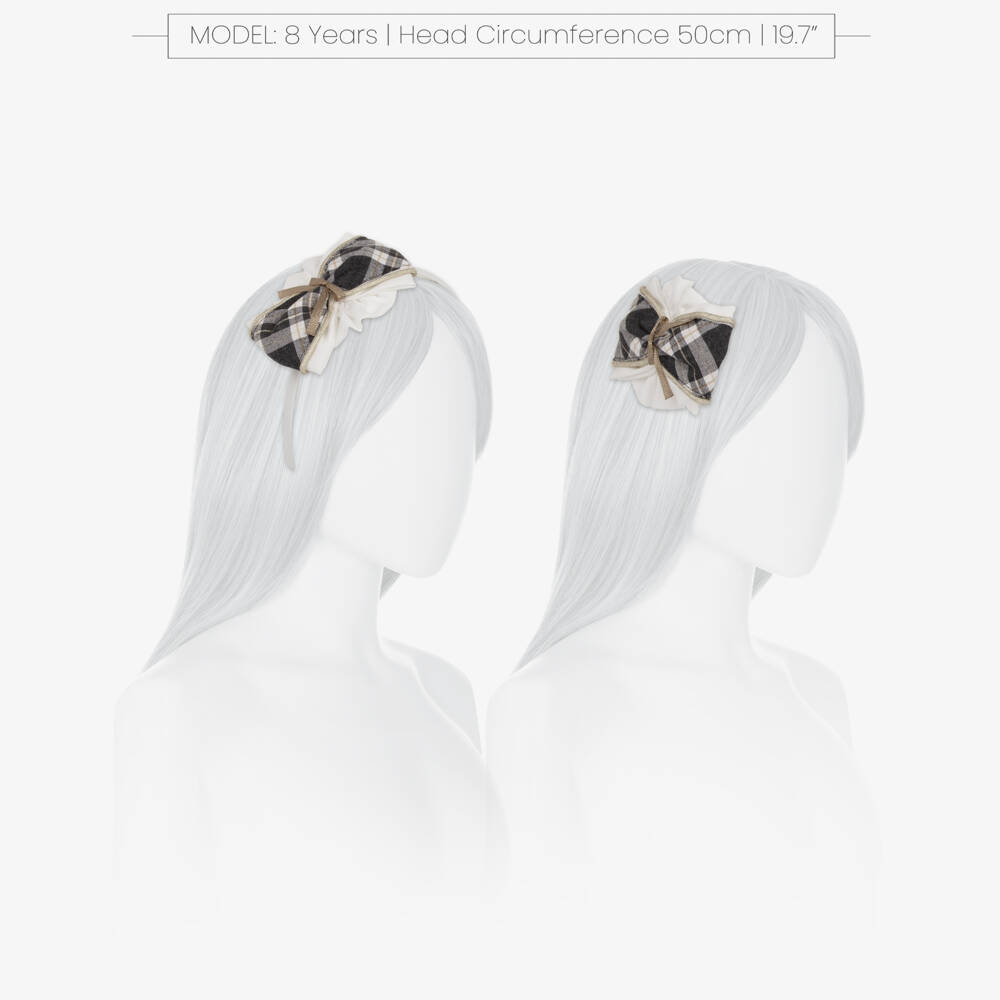 Miranda-Girls Ivory & Grey Checked Bow Hairband | Childrensalon Outlet