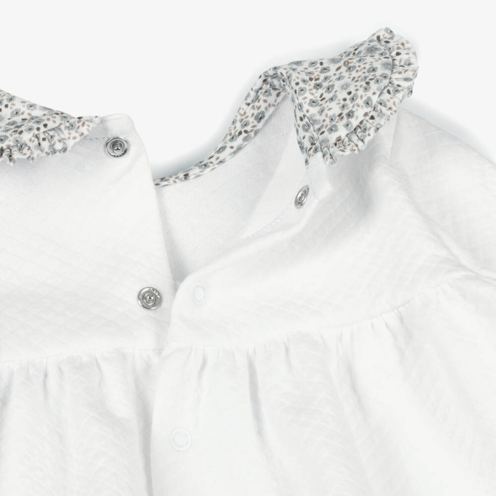 Babidu-Girls Ivory & Grey Floral Cotton Jersey 2-Piece Babygrow | Childrensalon Outlet