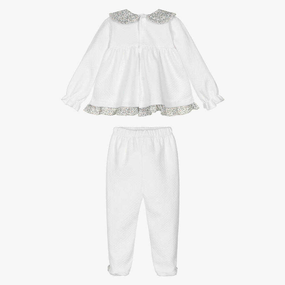 Babidu-Girls Ivory & Grey Floral Cotton Jersey 2-Piece Babygrow | Childrensalon Outlet