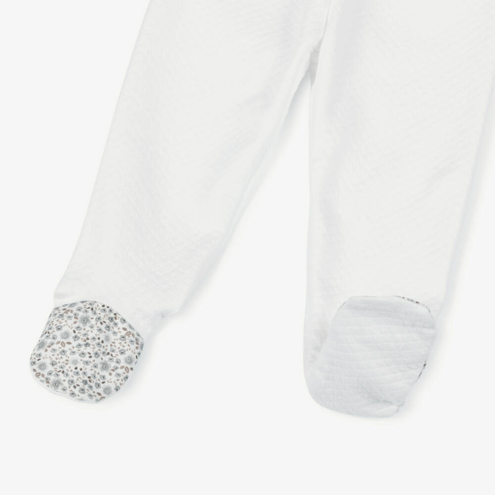 Babidu-Girls Ivory & Grey Floral Cotton Jersey 2-Piece Babygrow | Childrensalon Outlet