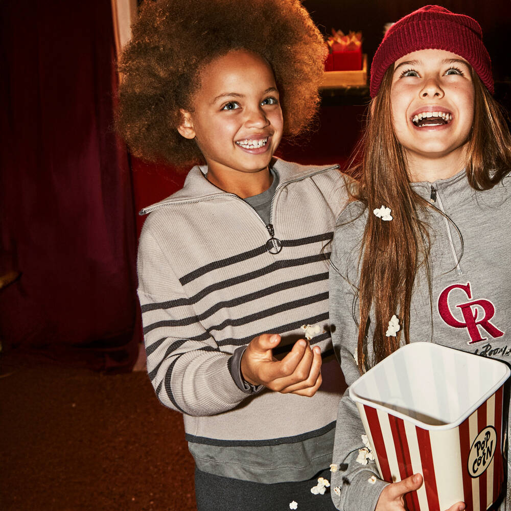 Mayoral-Girls Ivory & Grey Stripe Knitted Trouser Set | Childrensalon Outlet