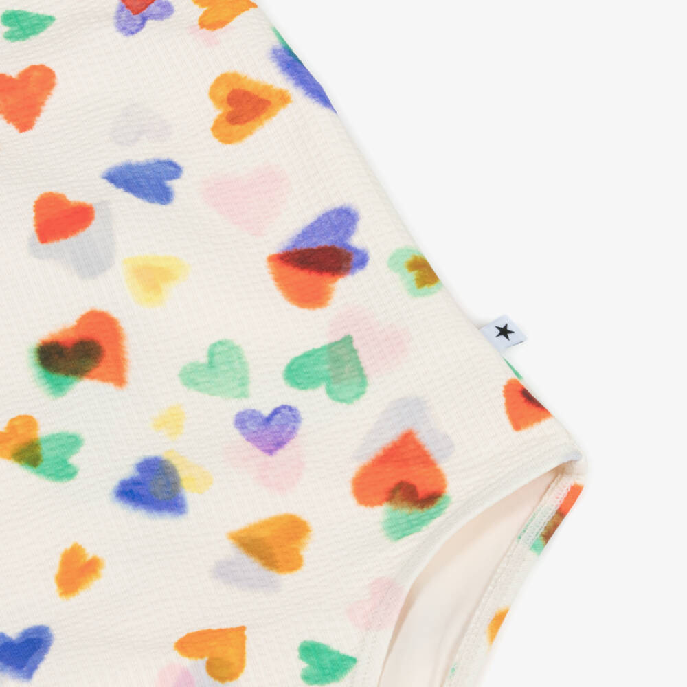Molo-Girls Ivory Heart Print Swimsuit (UPF50+) | Childrensalon Outlet