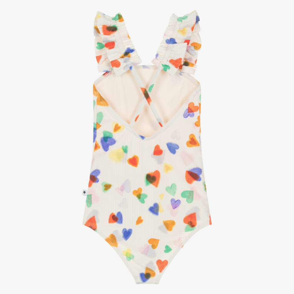 Molo-Girls Ivory Heart Print Swimsuit (UPF50+) | Childrensalon Outlet