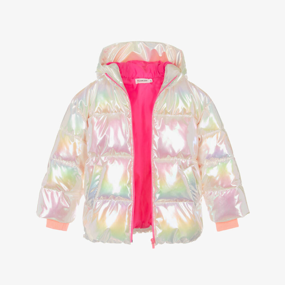Billieblush-Girls Ivory Iridescent Puffer Coat | Childrensalon Outlet