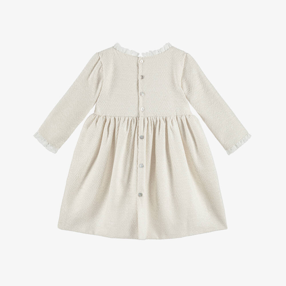 Mebi-Girls Ivory Jacquard Bow Detail Dress | Childrensalon Outlet