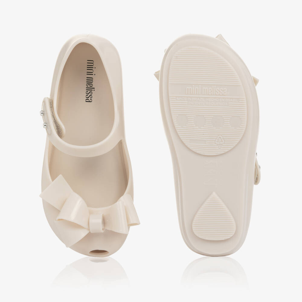 Mini Melissa-Girls Ivory Jelly Bar Shoes with Bow Detail | Childrensalon Outlet