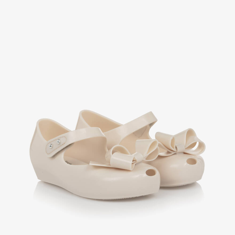Mini Melissa-Girls Ivory Jelly Bar Shoes with Bow Detail | Childrensalon Outlet