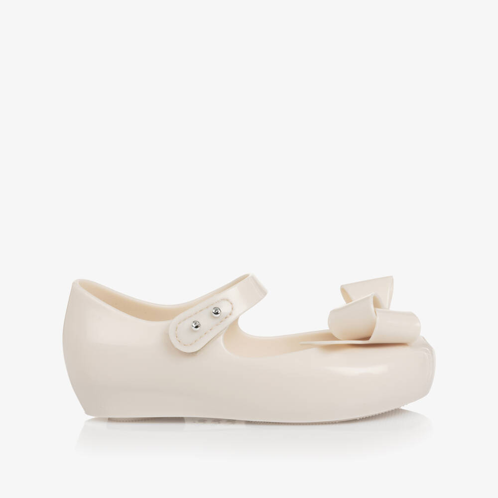 Mini Melissa-Girls Ivory Jelly Bar Shoes with Bow Detail | Childrensalon Outlet