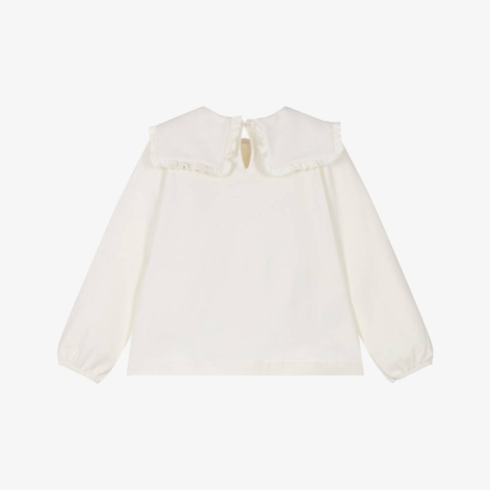 Mayoral-Girls Ivory Jersey Blouse with Embroidered Collar | Childrensalon Outlet