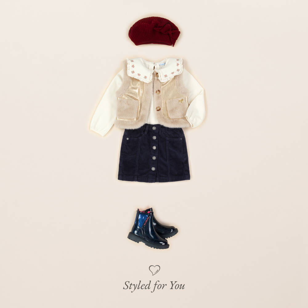 Mayoral-Girls Ivory Jersey Blouse with Embroidered Collar | Childrensalon Outlet