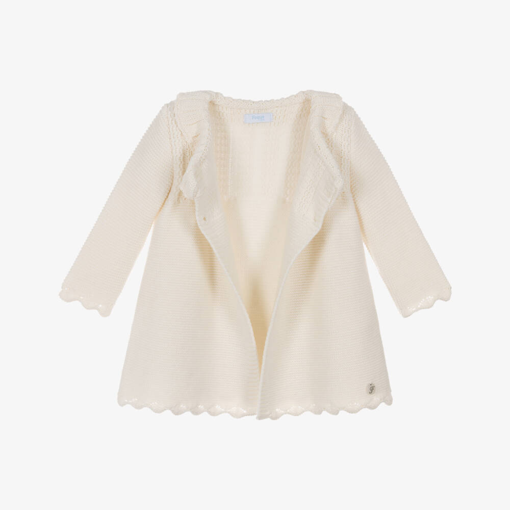 Foque-Girls Ivory Knitted Coat & Bonnet Set | Childrensalon Outlet