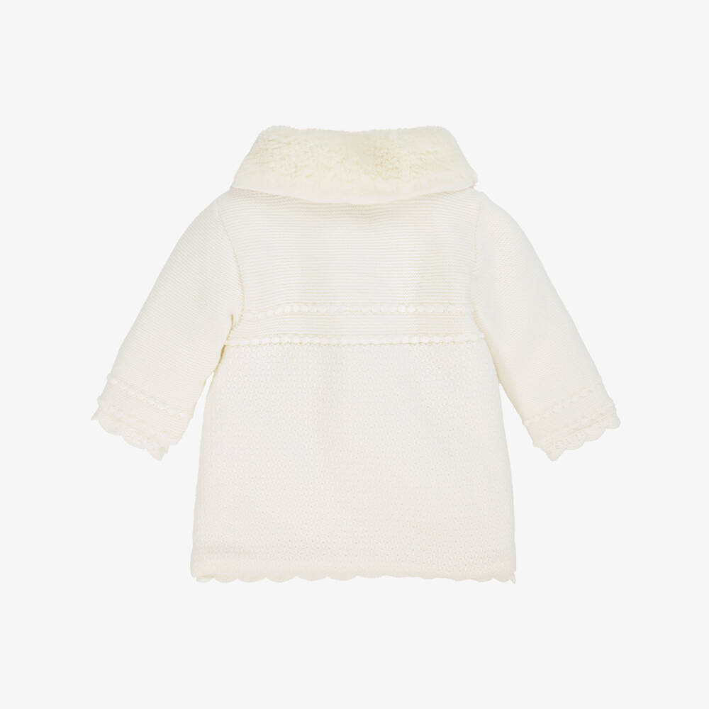 PAZ Rodríguez-Girls Ivory Knitted Coat with Faux Fur Collar | Childrensalon Outlet