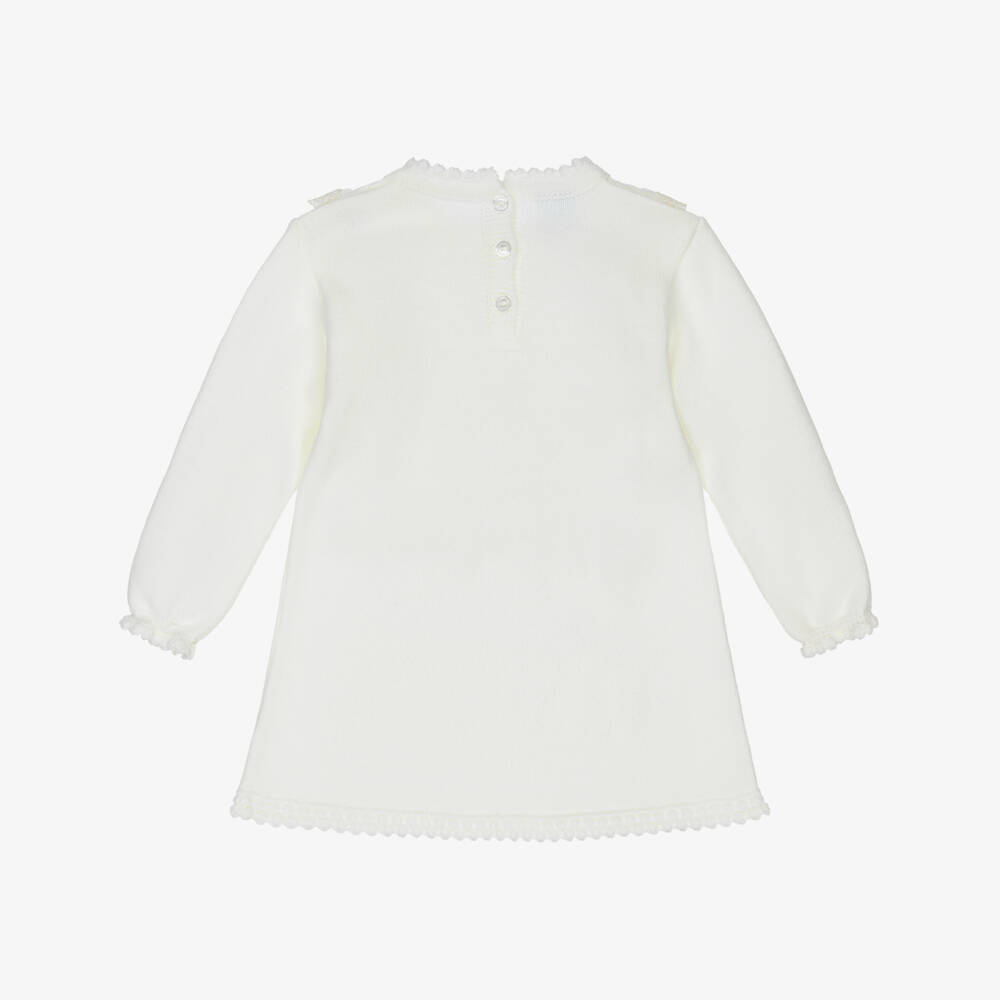 Artesanía Granlei-Girls Ivory Knitted Dress with Lace Trim | Childrensalon Outlet