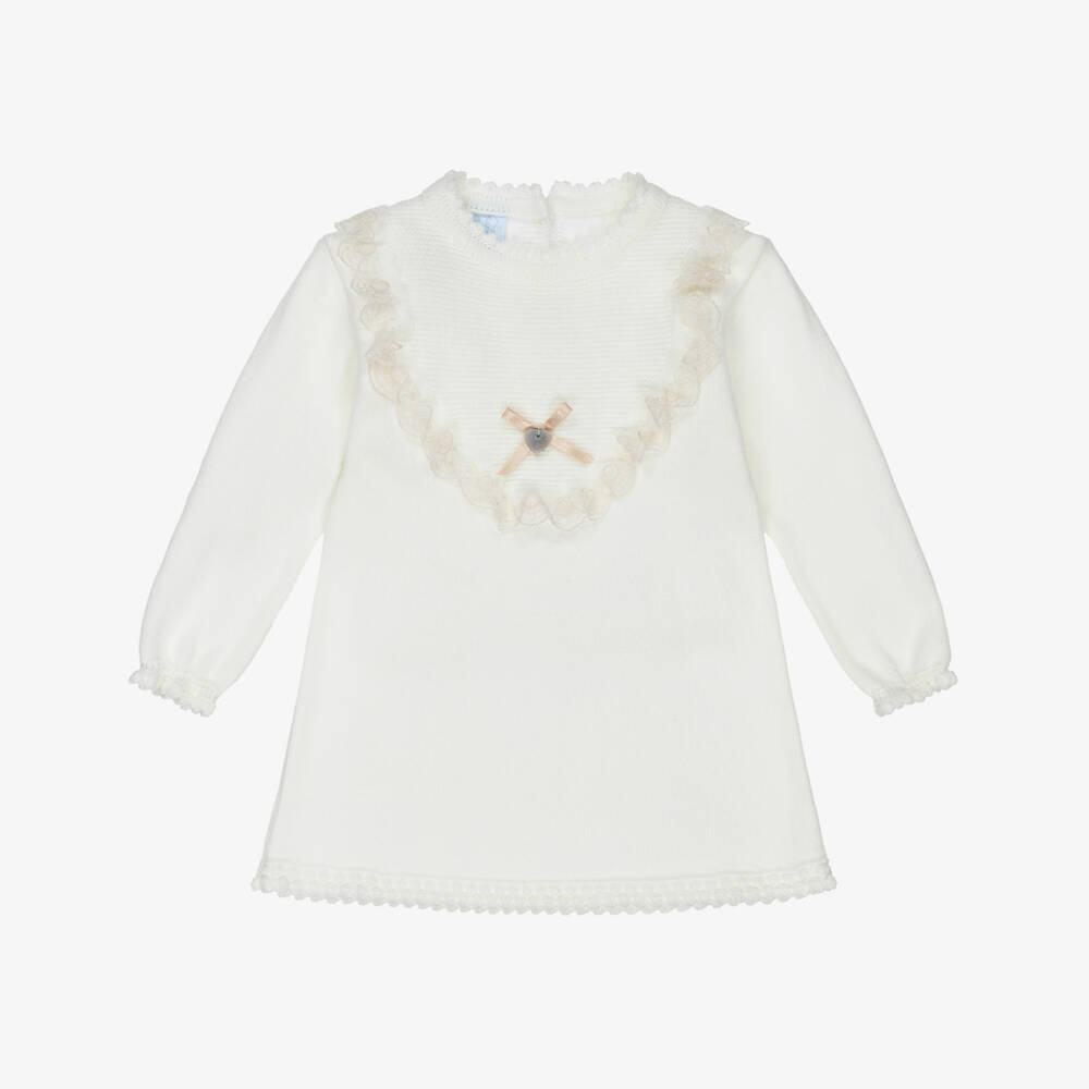 Artesanía Granlei-Girls Ivory Knitted Dress with Lace Trim | Childrensalon Outlet