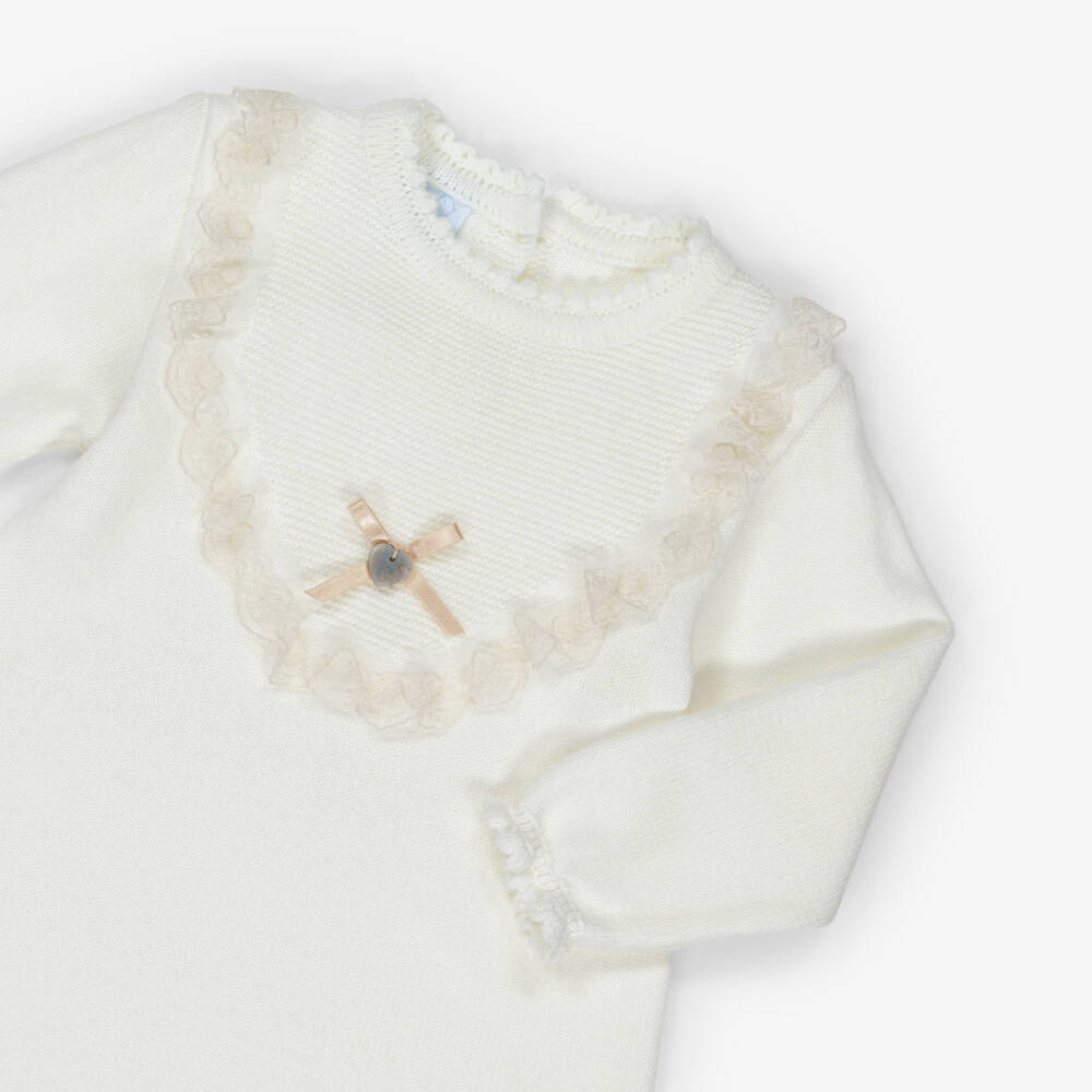 Artesanía Granlei-Girls Ivory Knitted Dress with Lace Trim | Childrensalon Outlet