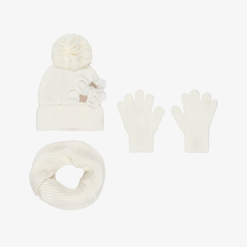 Mayoral-Girls Ivory Knitted Hat, Glove & Scarf Set | Childrensalon Outlet