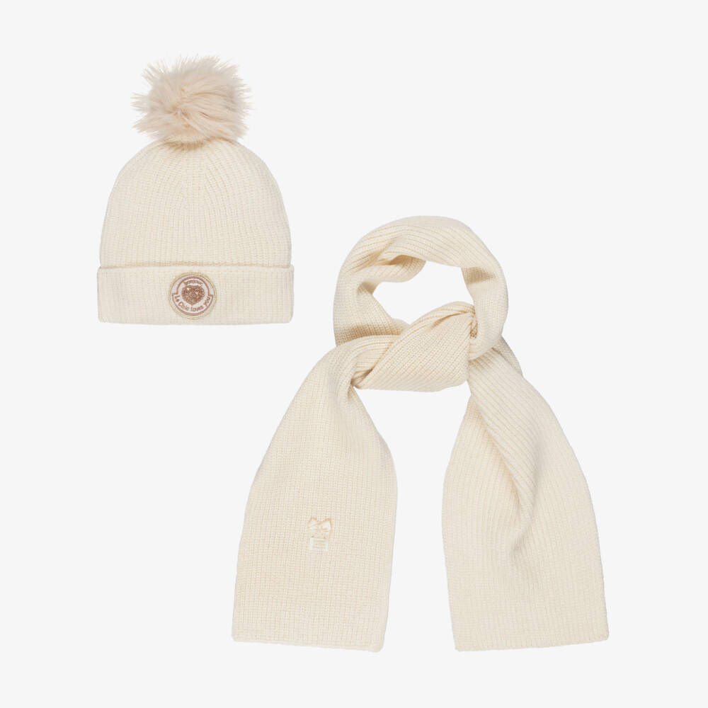 Le Chic-Girls Ivory Knitted Hat & Scarf Set | Childrensalon Outlet