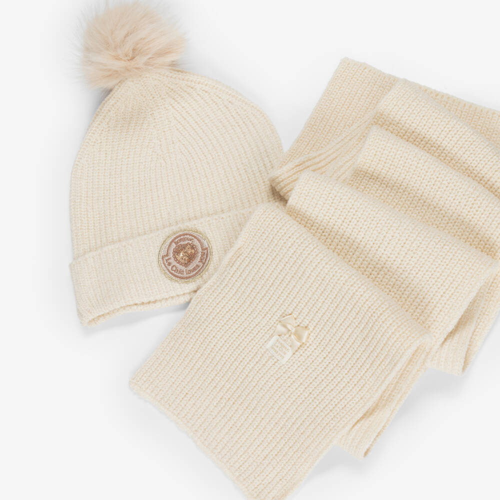 Le Chic-Girls Ivory Knitted Hat & Scarf Set | Childrensalon Outlet