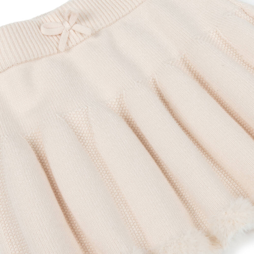 Mayoral-Girls Ivory Knitted Skirt with Faux Fur Trim | Childrensalon Outlet